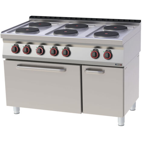 Fourneau électrique professionnel - 6 feux - Four ventilé GN 1/1 - 120cm - Casselin