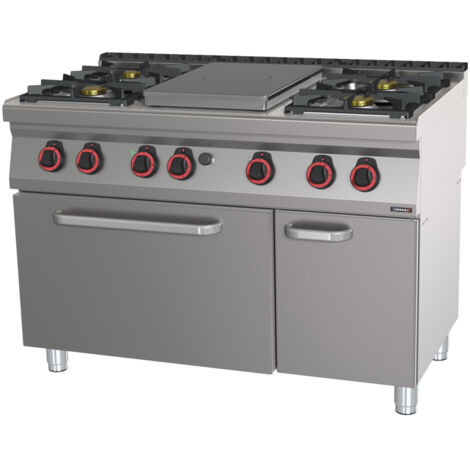 Fourneau Gaz 4 Feux + 1 Plaque Coup De Feu Avec Four électrique Statique Gn 2/1 Hp 120 - Casselin