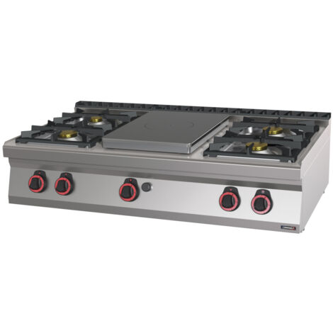 Fourneau gaz professionnel - 4 feux + Plaque coup de feu - 120cm - Casselin