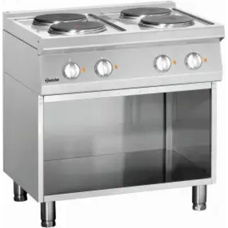 Fourneau inox électrique 4 plaques, sur support ouvert, 10 400 W, 400 V - TRI