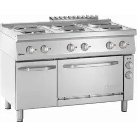 Fourneau inox électrique 6 feux, sur four électrique 3 x GN 1/1, avec support fermé, 19 500 W, 400 V - TRI