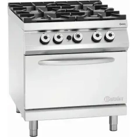 Fourneau inox gaz 4 feux, sur four gaz GN 2/1, 32 500 W, GAZ