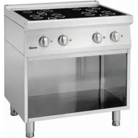 Fourneau inox vitro électrique 4 feux, sur support ouvert, 9200 W, 400 V - TRI
