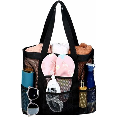 Kalavika Grand sac de plage en maille filet pour jouets d'eau, sac de plage  multi-poches sac de courses pour les vacances et voyages