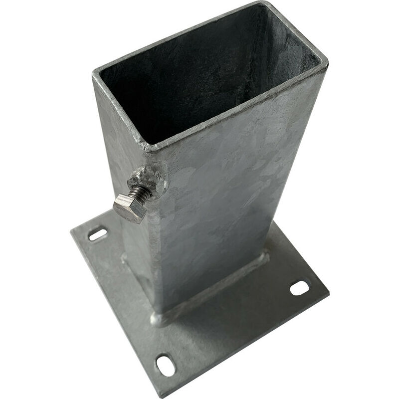 Signaletique.biz France - Fourreau à platine pied de poteau acier galvanisé. 90 x 50 mm (pour poteau 80 x 40 mm) . - 90 x 50 mm (pour poteau 80 x 40