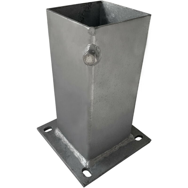 Fourreau à platine pied de poteau acier galvanisé. 90 x 90 mm (pour poteau 80 x 80 mm) . - 90 x 90 mm (pour poteau 80 x 80 mm)
