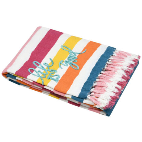Fouta 90x180 cm – "Life is Good" - 90x180cm - Blanc
