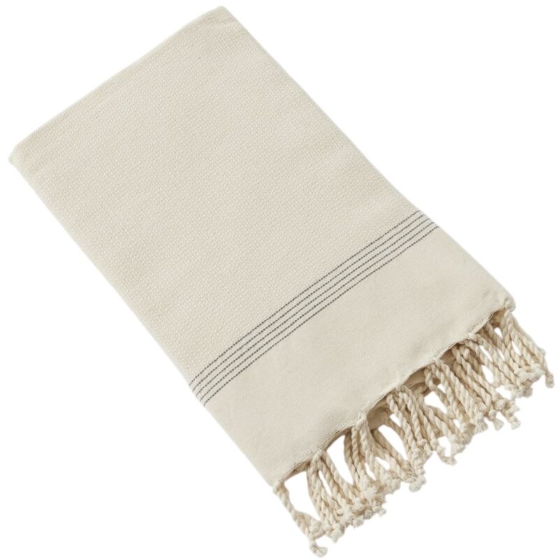 Fouta a franges coton tisse 100 x 200 cm Ullysse ecume