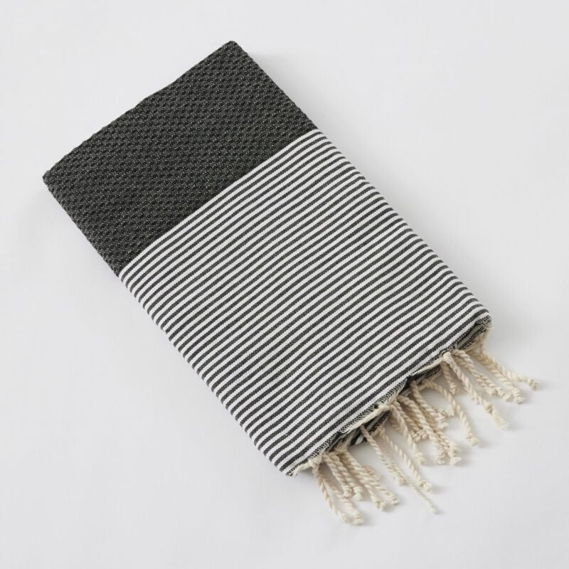 Fouta avec Franges 100 x 200 cm – 100% Coton Tissé Teint Marin Ebène