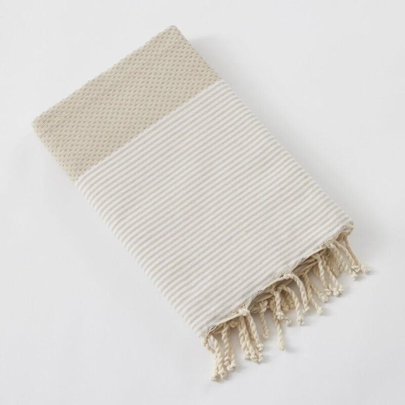 Fouta avec Franges 100 x 200 cm – 100% Coton Tissé Teint Marin Ficelle