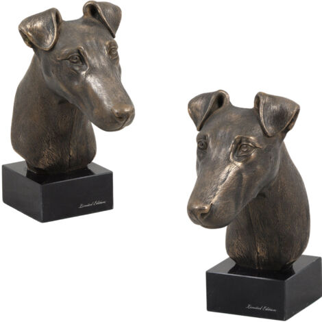 Fox Terrier à poil court - statuette de chien, buste sur socle en pierre, sculpture, trophée pour une exposition canine par Art-Dog