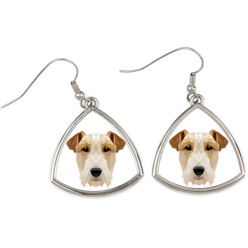 Fox Terrier à poil dur - boucles d'oreilles avec photo et inscription chien géométrique Art-Dog