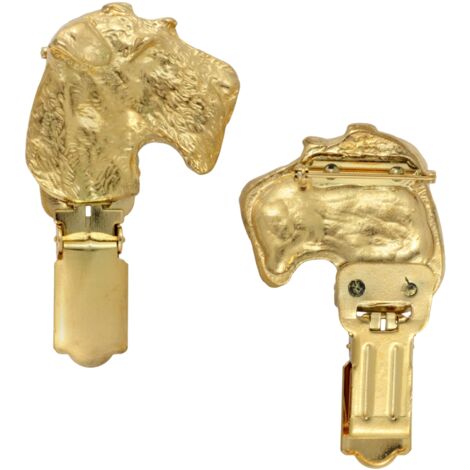Fox Terrier à poil dur - broche avec clip, porte-numéro de départ plaqué or, badge noble pour une exposition canine par Art-Dog