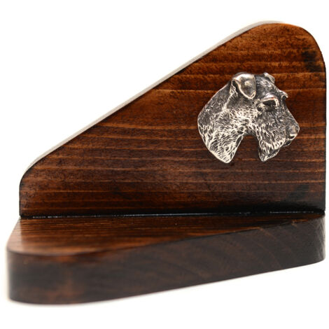 Fox terrier de pelo duro: candelabro de madera con perro, soporte para velas de té, monumento conmemorativo para perros de Art-Dog