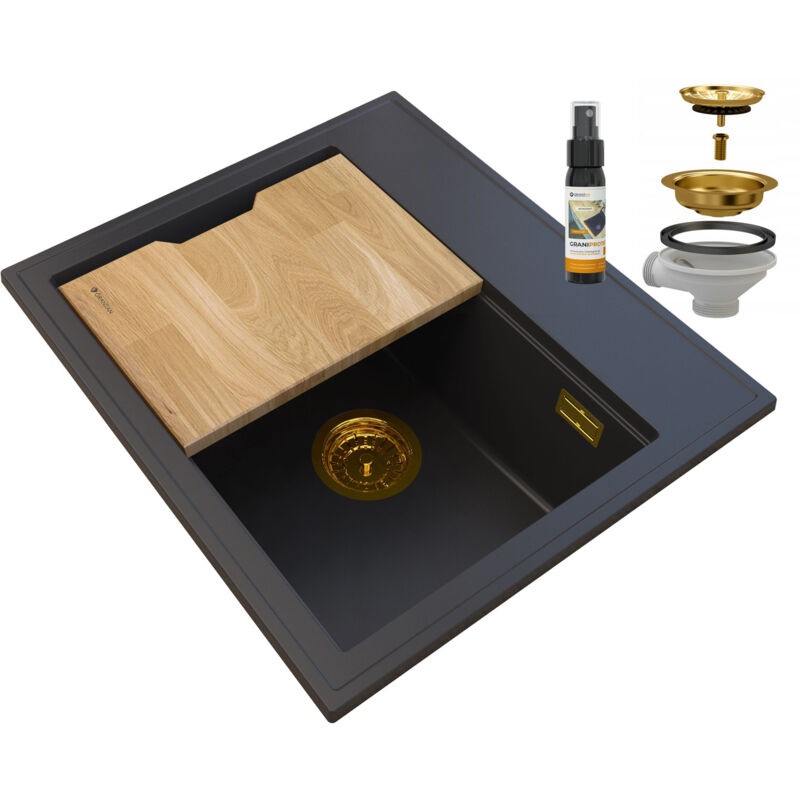 Granitan - foxal évier en granit noir siphon or