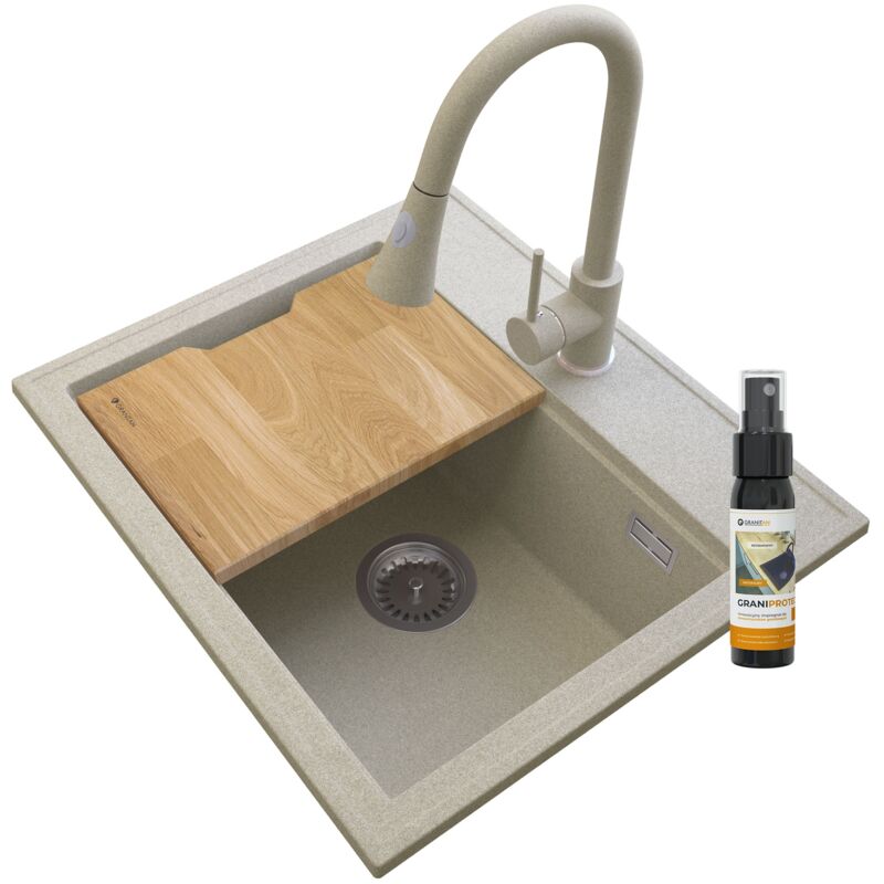 Foxal Évier Granit Beige + Robinet Serpent Beige
