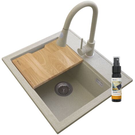 FOXAL ÉVIER GRANIT BEIGE + ROBINET SERPENT BEIGE