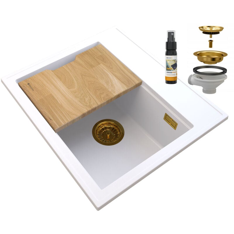 Granitan - foxal évier granit blanc siphon or