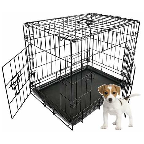 FoxHunter 24" Folding Pet Dog Puppy Metal Training Cage Crate Carrier Small Black 2 Doors