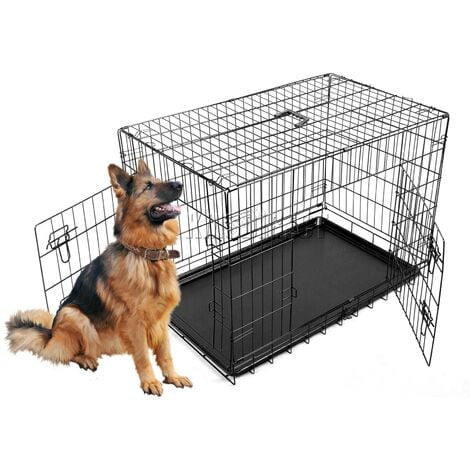 FoxHunter 48" Folding Pet Dog Puppy Metal Training Cage Crate Carrier XXLarge Black 2 Doors