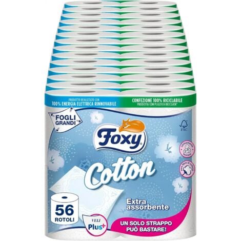 REPLOOD Foxy Cotton Carta Igienica 5 Veli 56 Rotoli 115 Strappi per Rotolo Extra Large