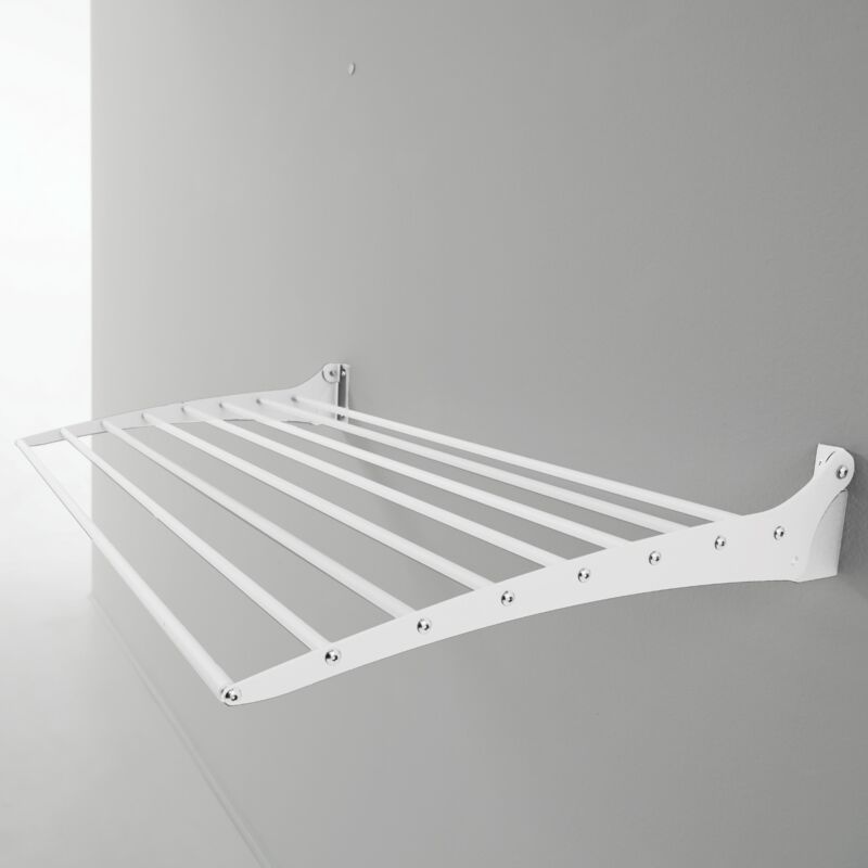 Tendoir à linge mural, Séchoir à linge mural et pliable en aluminium et acier Foxydry Fold 116 cm Blanc - Blanc