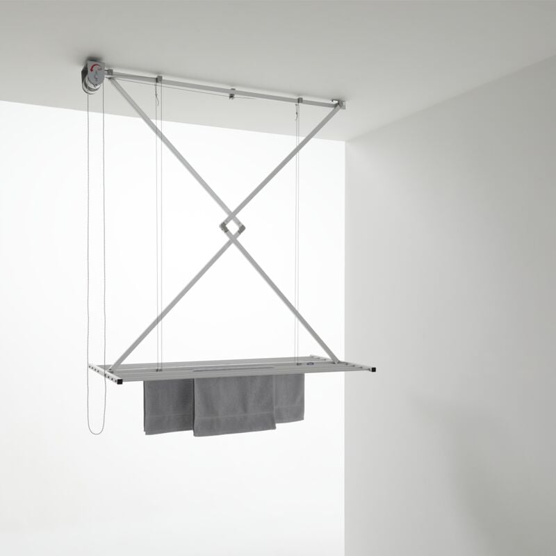 Mini, Étendoir de Plafond, séchoir Vertical Repliable en Aluminium et Acier 120 - Gris - Foxydry