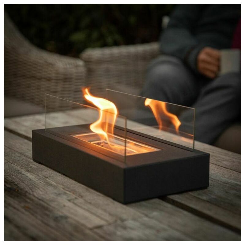 Choyclit - Foyer au bioéthanol de table rectangulaire en une pièce intérieur/extérieur foyer portable réaliste (noir)
