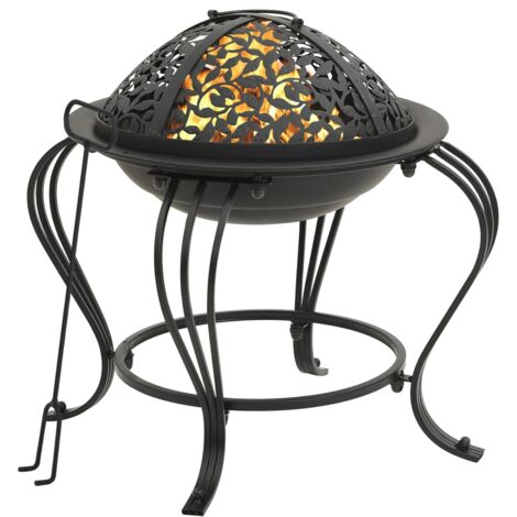 Brasero De Jardin Vidaxl - 42x42x45cm Acier Noir | Foyer Extérieur Avec Pare-Étincelles | Pour Terrasses Et Jardins
