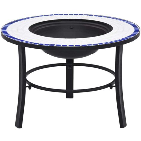 Foyer, Brasero Exterieur, Poêle Chauffant pour Terrasse mosaïque Bleu et blanc 68 cm Céramique LKF67286