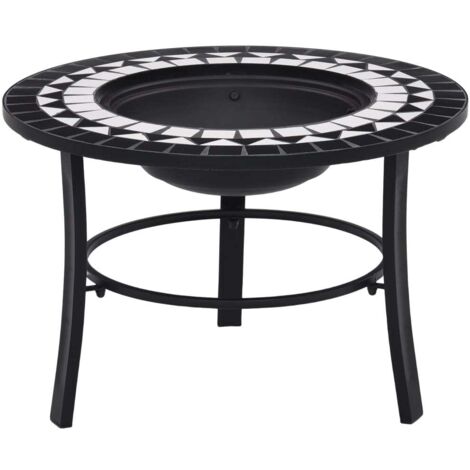 Foyer, Brasero Exterieur, Poêle Chauffant pour Terrasse mosaïque Noir et blanc 68 cm Céramique LKF70558