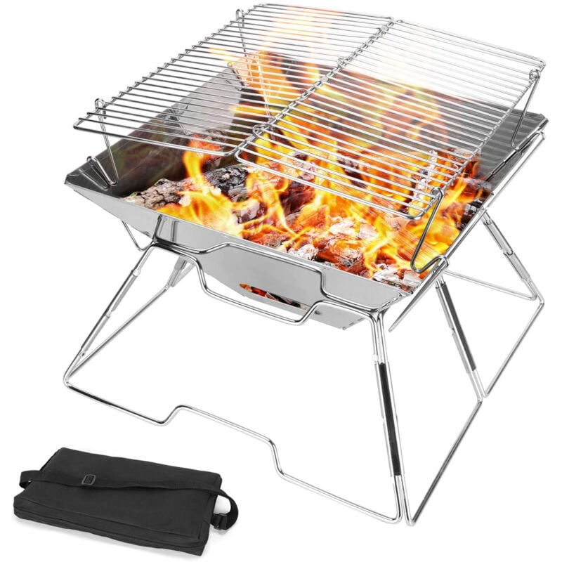Cyslmuk - Foyer De Camping Pliable Pour Feu De Camp, Grille En Acier Inoxydable 304, Clip En Acier Inoxydable, Barbecue De Camping Portable Robuste