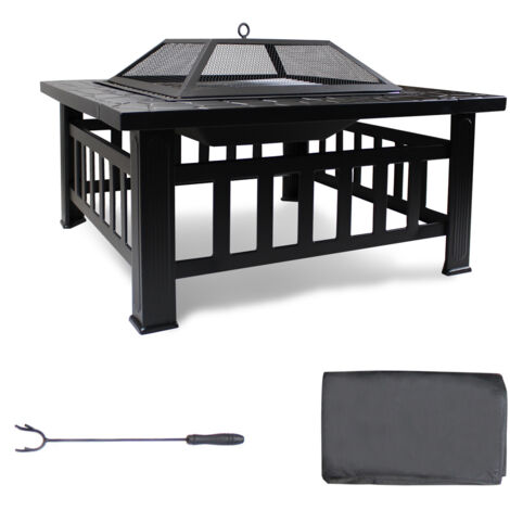 Foyer de Chauffage 3 en 1, BBQ Brasero, 81 x 81 x 45 cm, Noir, Matériau: Acier - Noir