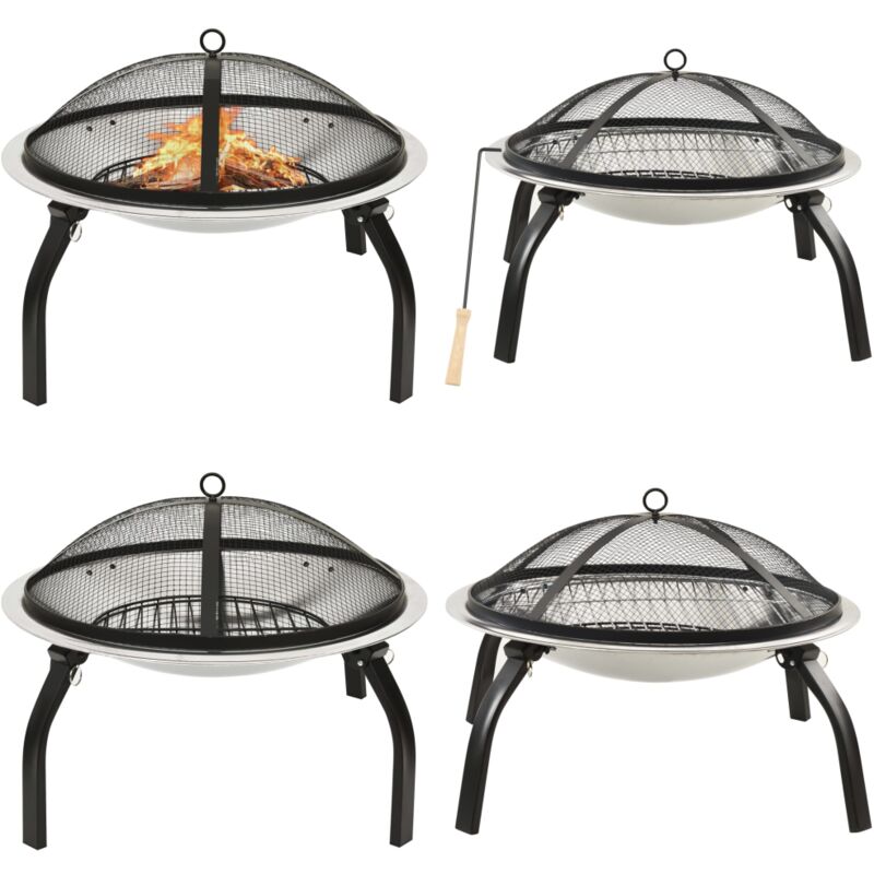 Foyer et barbecue avec tisonnier 2 en 1 56x56x49 cm Inox - foyer - foyers - Home & Living - Argent