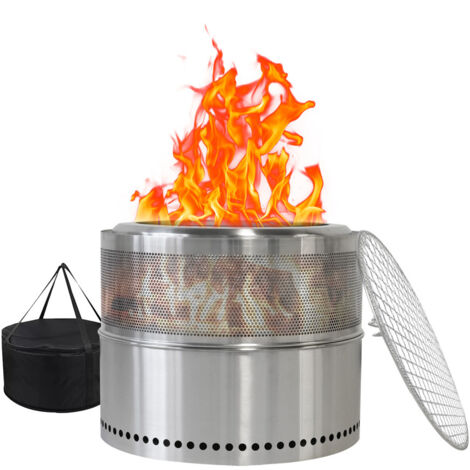 Foyer extérieur sans fumée de 49,5 cm, barbecue, en acier inoxydable, avec cendrier et grille amovibles, ventilation à 360°