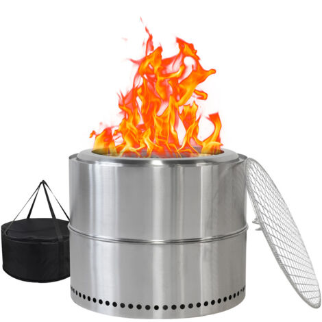 Foyer extérieur sans fumée de 49,5 cm, barbecue, en acier inoxydable, avec cendrier et grille amovibles, ventilation à 360°