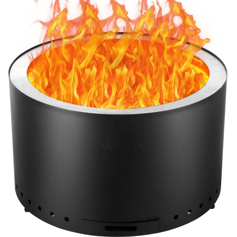 Vevor - Foyer sans fumee h : 18 po x Dia : 28 po, foyer au bois avec cendrier amovible, interieur en acier inoxydable SUS430, foyer mobile pour patio