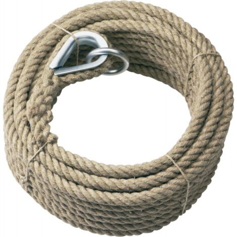FP – Corde en chanvre 20 mm – Longueur 20 m – 4 brins torsadés pour applications d'ascenseur – Cosse galvanisée avec mousqueton 140 x 12 mm