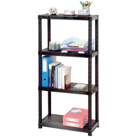 FP – Étagère PRIMO 12' avec 4 tablettes en polypropylène noir – Dimensions 130 x 61 x 30,5 cm – Charge 25 kg par tablette