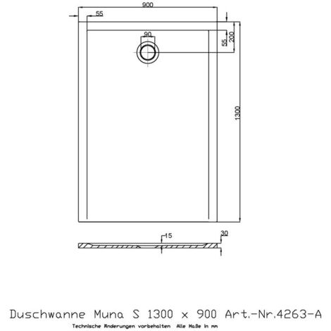 FP – Receveur de douche rectangulaire 1300x900mm – Moulage minéral blanc – Antidérapant avec SoliquePro – Ø 90mm pour évacuation