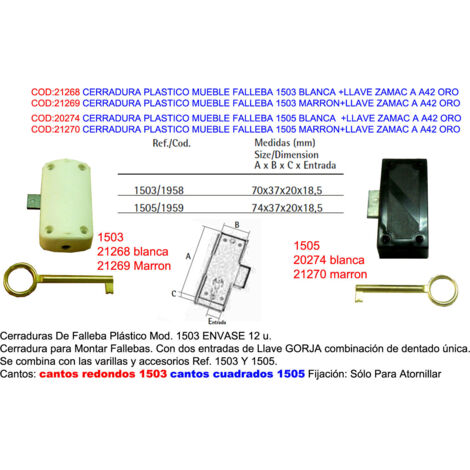 FPLUS cerradura mueble falleba 1503 marron+llave zamac a42 oro