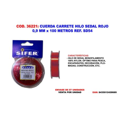 FPLUS cuerda carrete hilo sedal rojo   0,9 mm x 100 metros sd54
