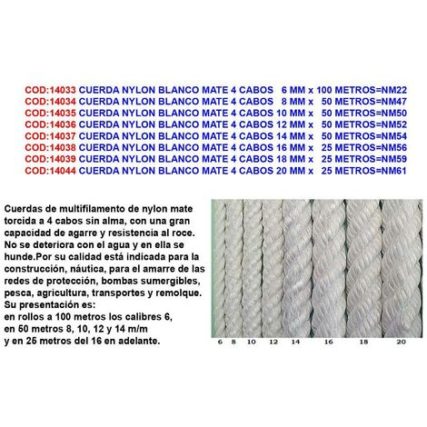 FPLUS cuerda nylon blanco mate 4 cabos 12 mm x   50 metros nm52