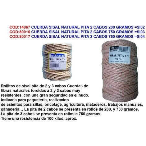 FPLUS cuerda sisal natural pita 2 cabos 200 gramos  si02 , cuerda sisal natural pita 2 cabos 200 gramos  si02