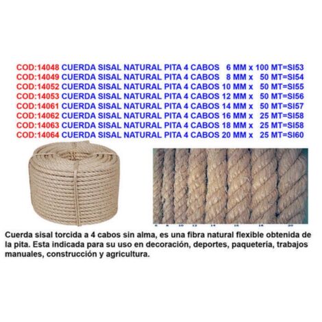 FPLUS cuerda sisal natural pita 4 cabos 10 mm x   50 mt si55