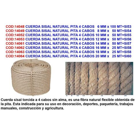 FPLUS cuerda sisal natural pita 4 cabos 18 mm x   25 mt si59