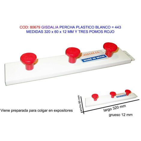 FPLUS gisdalia finstock percha plast 320x60x12mm 3 pomos rojo 443