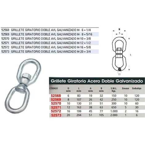 FPLUS grillete giratorio doble avl galvanizado m-  6   1-4 , grillete giratorio doble avl galvanizado m-  6   1-4