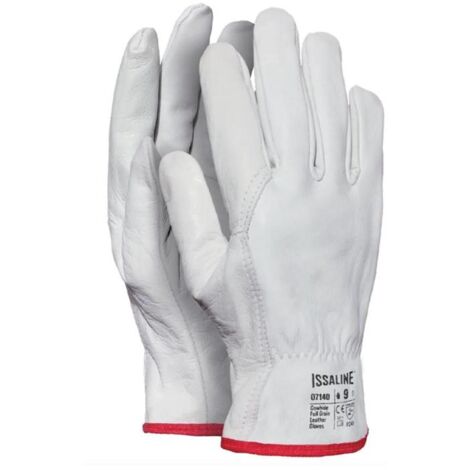 ISSALINE FPLUS guante industrial piel blanca 9 r-7140 par , Guante industrial de piel blanca Starter Palma y dorso en piel flor vacuno Ribete en la muñeca Elástico en el dorso