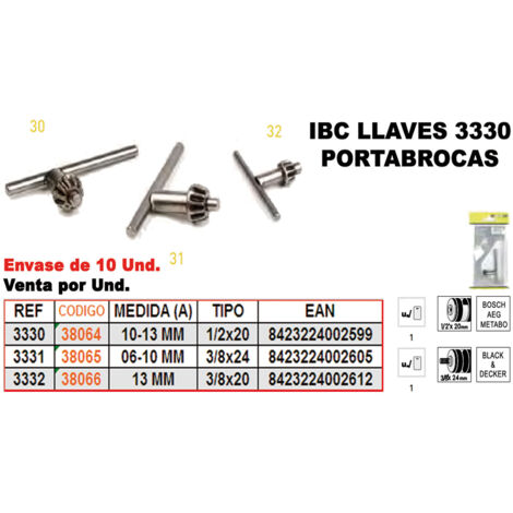 FPLUS ibc finstock  3-331 llave portabrocas 3-8x24   6-10mm , ibc finstock  3-331 llave portabrocas 3-8x24   6-10mm